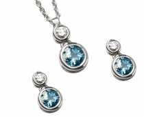 18 ayar toplam 0,15 ct prlanta ve Mavi Topaz Takm TK7006  Arlk :3,76 gr