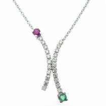 18Ayar Altn 0.30ct Prlanta, Zmrt, Yakut Kolye DP2505