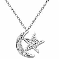 18 Ayar Altn  0.11 ct Prlanta Ay Yldz Kolye DP7636