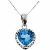 18 Ayar Altn  0.05 ct Prlanta Kalp Blue Topaz Kolye DP9815