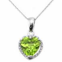 18 Ayar Altn  0.05 ct Prlanta Kalp Peridot Kolye DP9830